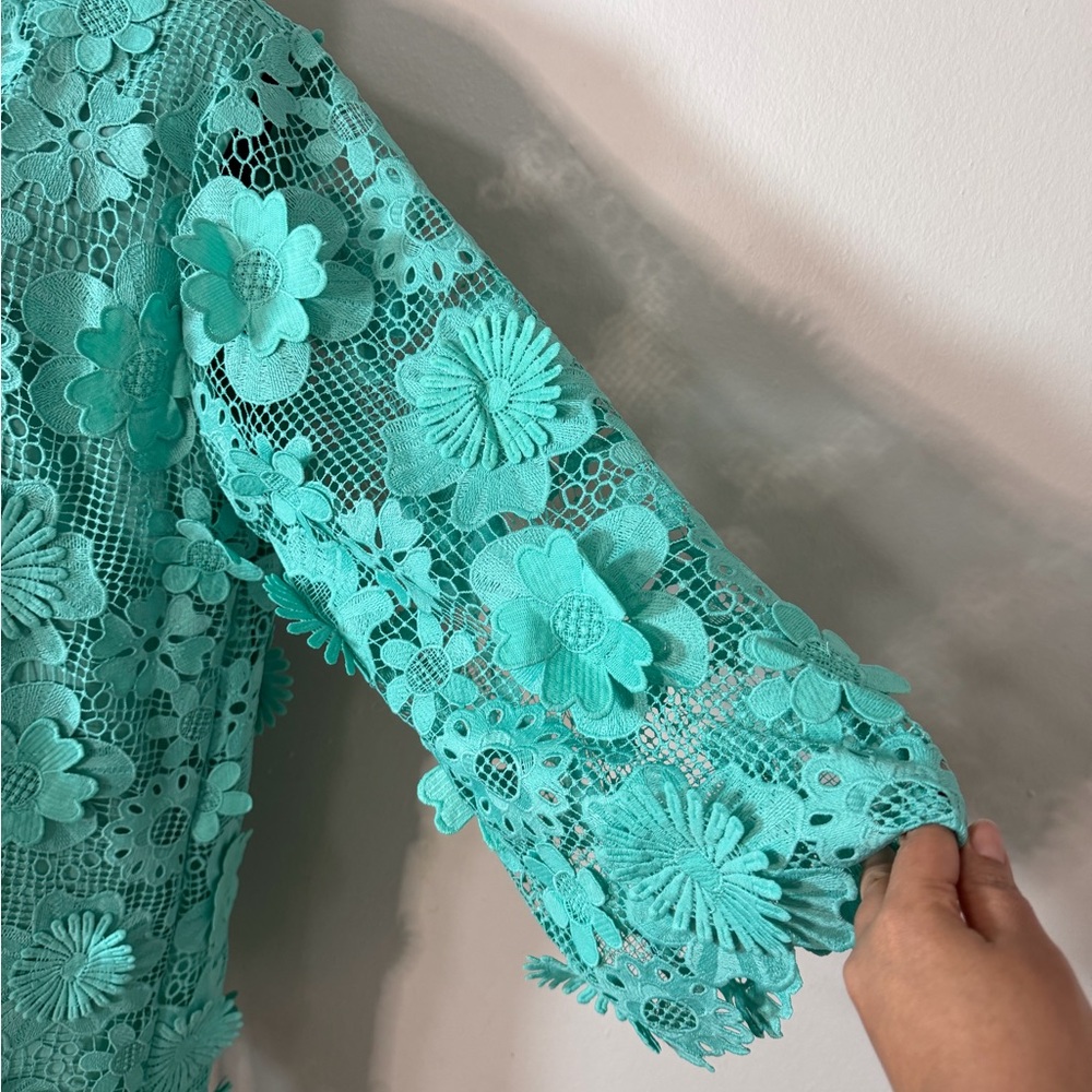 Floral Lace Mini Dress in Teal - Picture 3 of 7